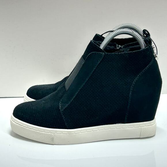 Steve Madden Flavy Wedge Heel Sneaker Shoes Suede Side Zipper Black Women Size 6 - Picture 5 of 12